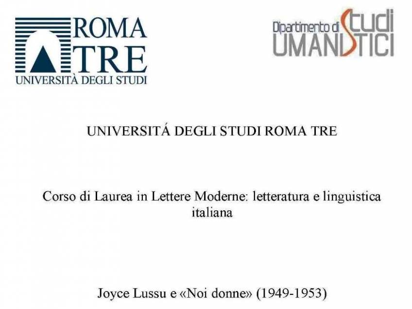 Foto: Joyce Lussu: tesi di laurea di Giada Iman Ferru. Relatrice: Prof.ssa Laura Fortini 