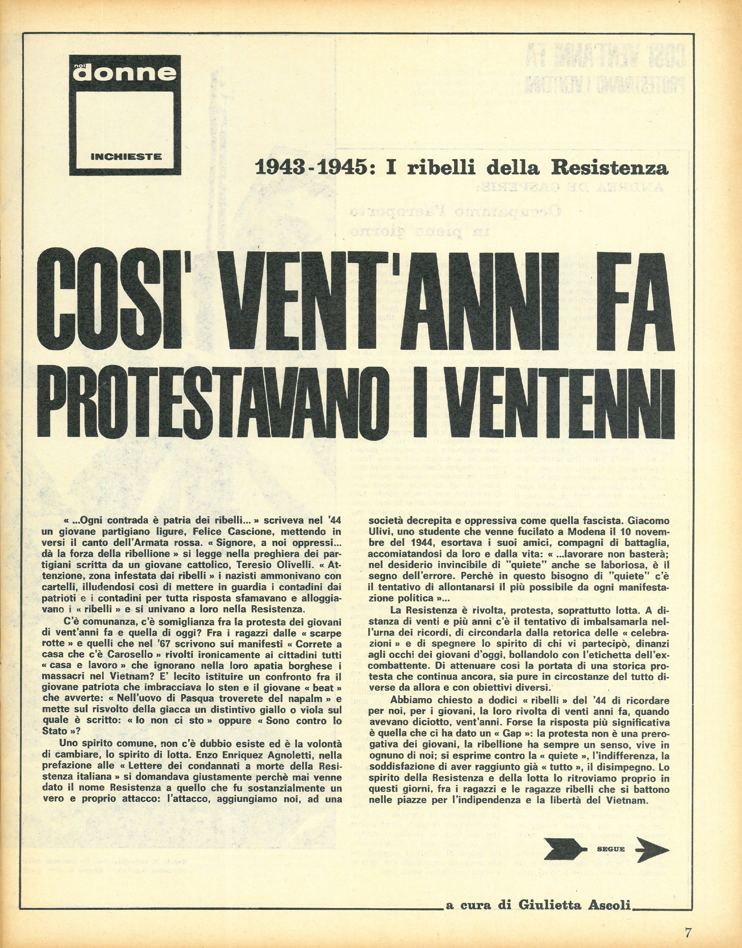 Foto: In copertina Speciale 25 Aprile. Così venti anni fà protestavano i ventenni