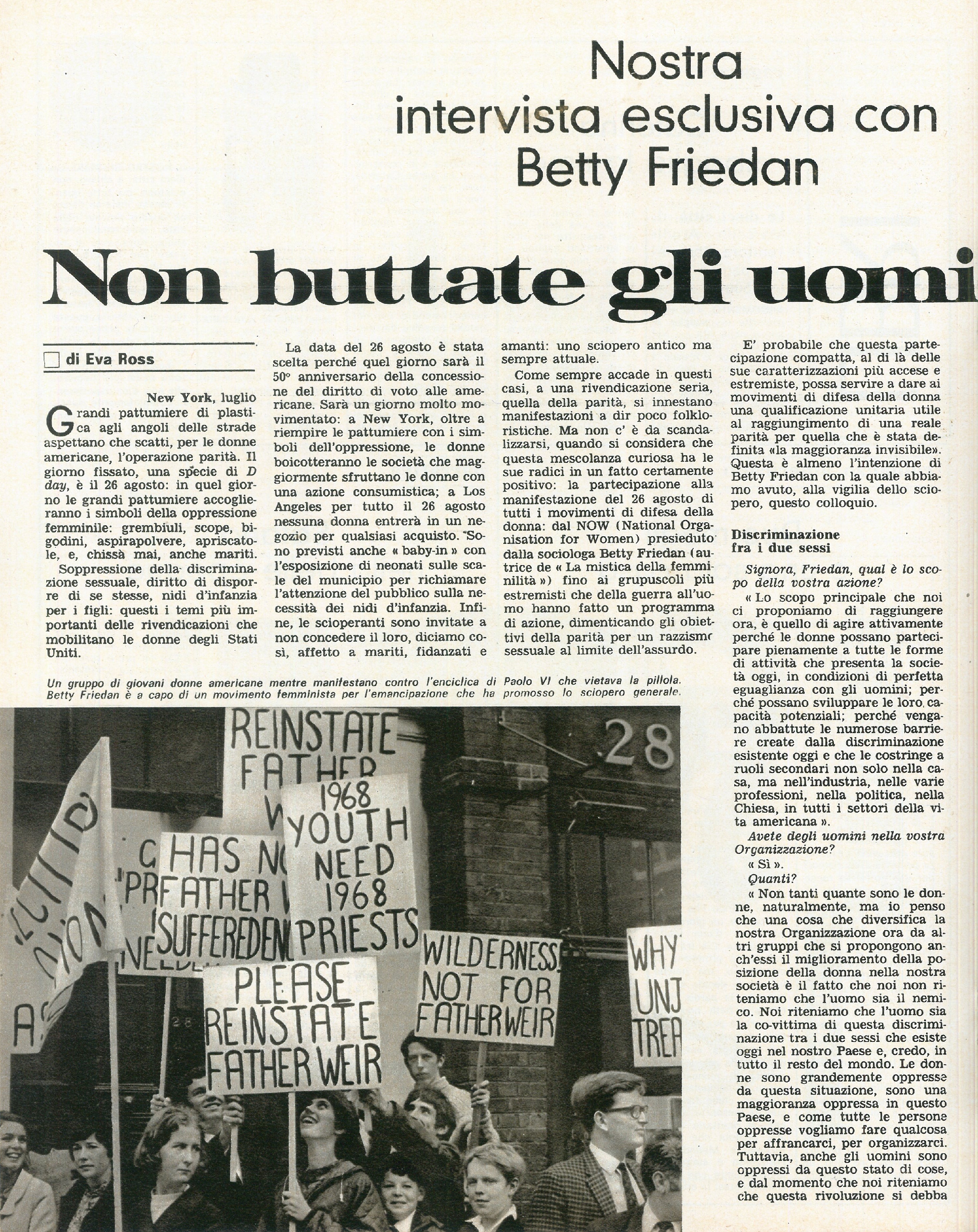 Foto: Esclusi: gli analfabeti; Betty Friedan; La ciclista Tartagni;  Vietnam: torture alle detenute; Donatori di sangue