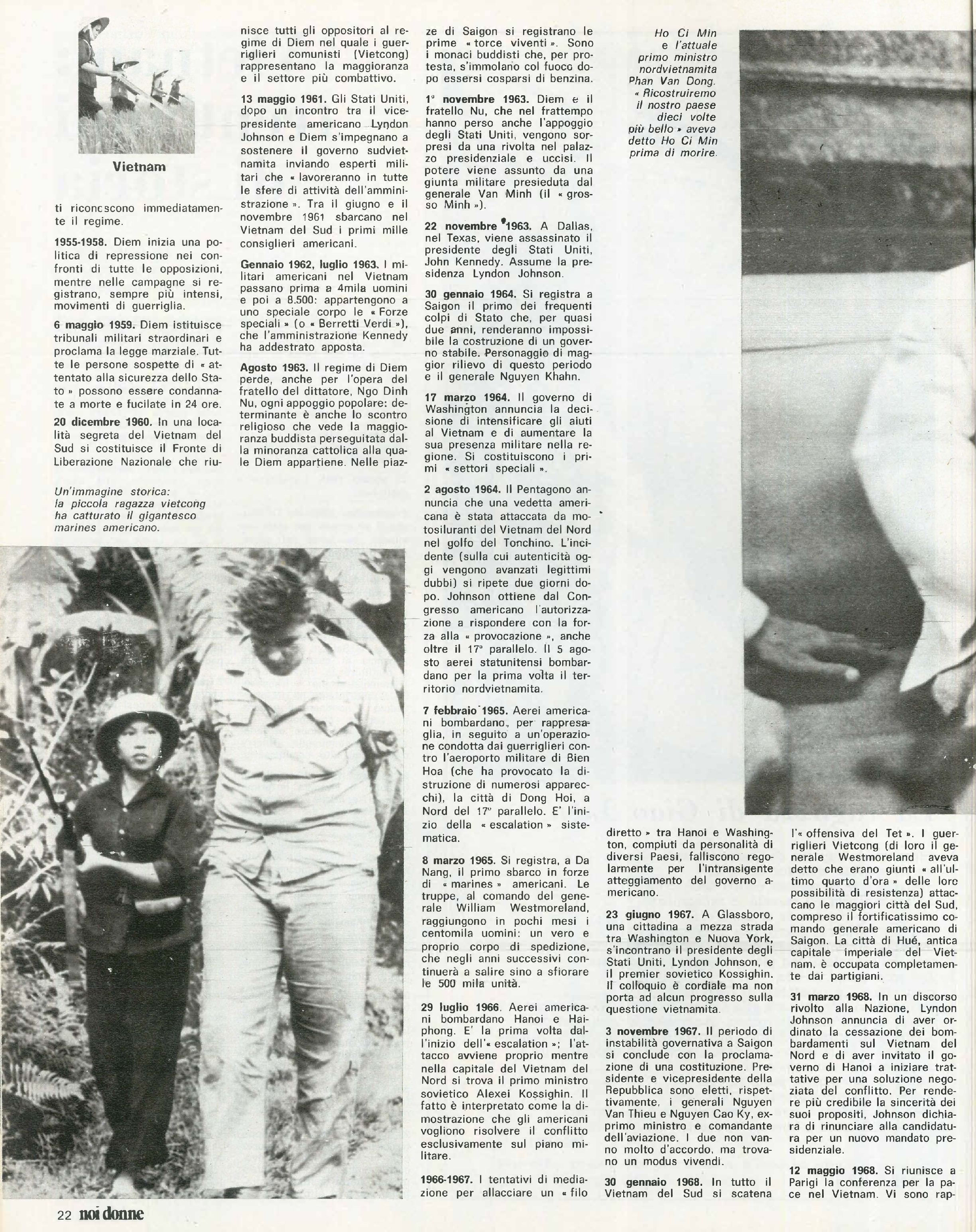 Foto: (nr 5-6) Speciale sulla fine della guerra in Vietnam: verso la ricostruzione. Omicidio di Amilcar Cabral in Guinea, capo della resistenza e dei movimenti per la decolonizzazione. Parità per le donne pensionate. Proposta alla Camera per la regolamenta