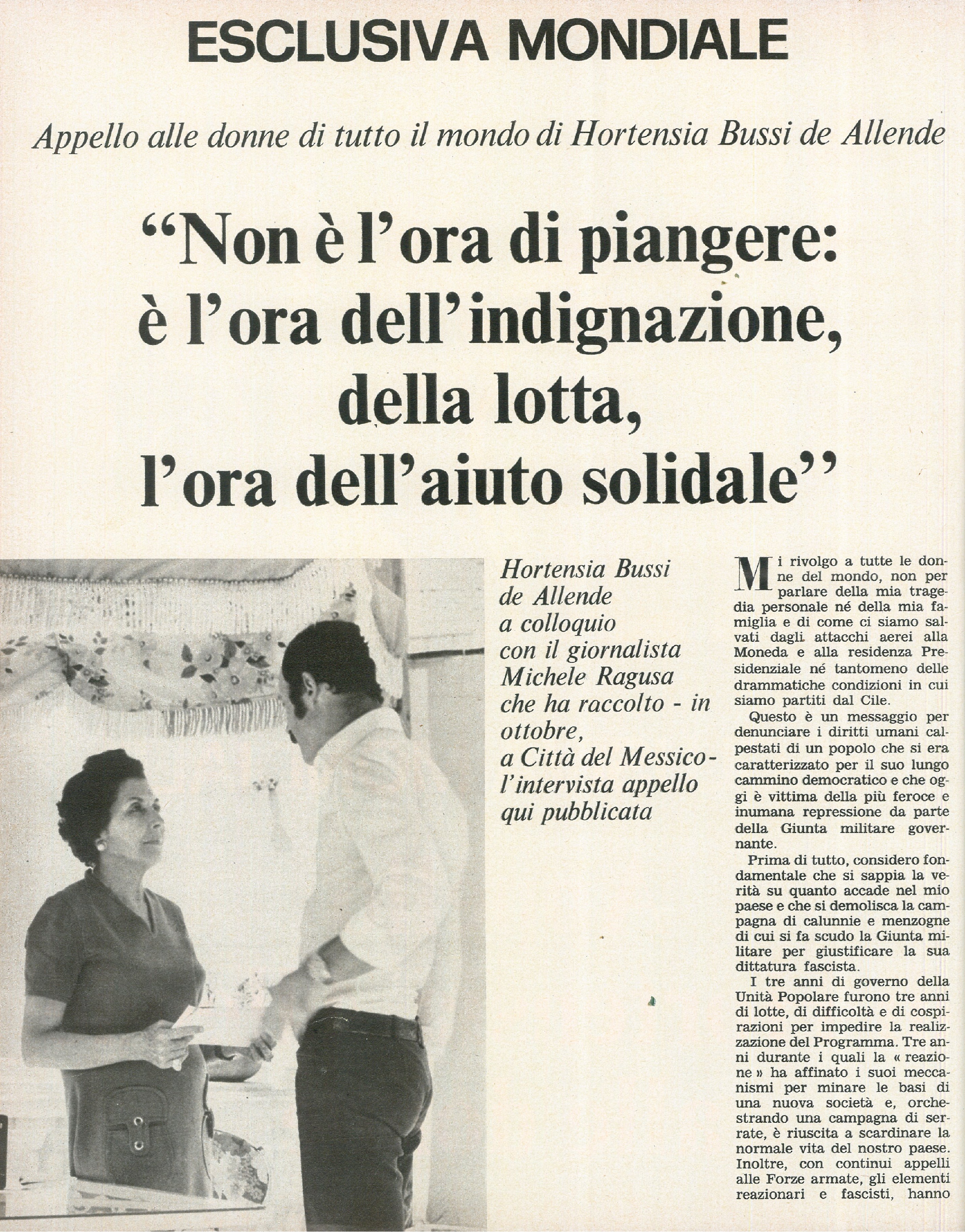 Foto: Appello di Hortensia Allende alle donne